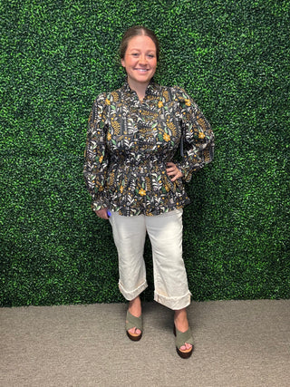 Umgee Mixed Floral Peplum Top