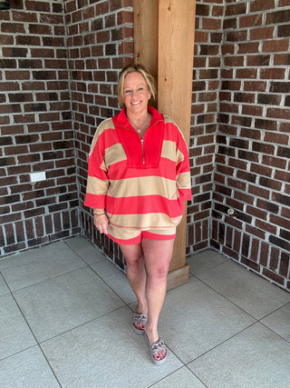 Coral & Sand Striped Half Zip Top-Stitch & Co.