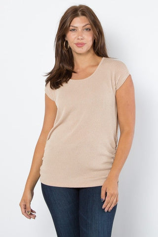 Raised Rib Side Shirred Top-Be Stage
