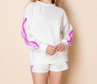 Sequin Striped Shorts-White Birch