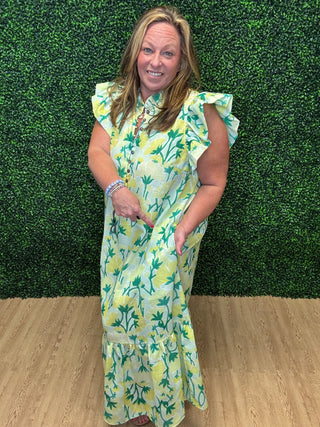 Entro Floral Flutter Sleeve Midi Dress