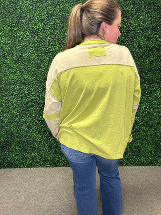 Easel Sage Colorblock Pullover Top