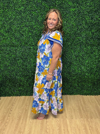 Umgee Bold Floral Tiered Midi Dress