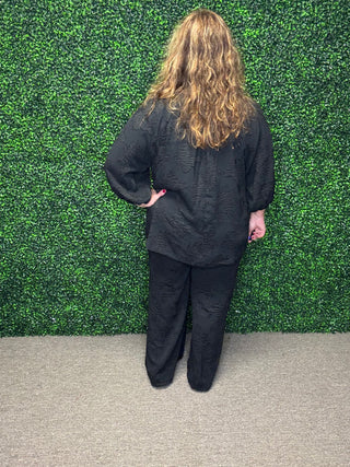 Umgee Black Floral Burnout Pants