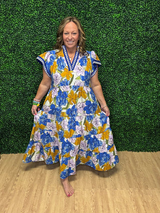 Umgee Bold Floral Tiered Midi Dress