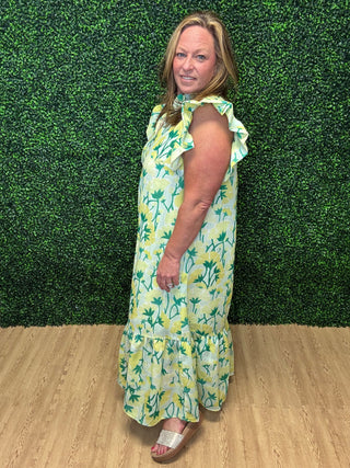 Entro Floral Flutter Sleeve Midi Dress