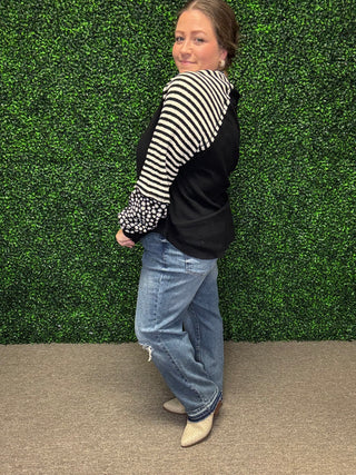 Floral and Stripe Casual Knit Top