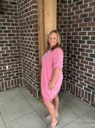 Easel Washed Terry Knit Pullover Dress