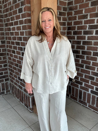 Stitch & Co Oatmeal Woven Button Up Top
