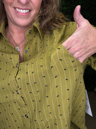 Easel Bow Stripe Button Down Top