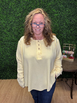Easel Washed Thermal Henley Top