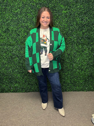 Green Checkered Cardigan