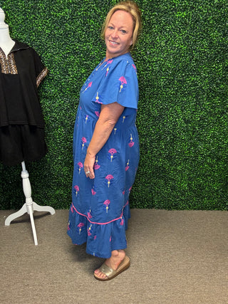 Embroidered Tiered Midi Dress
