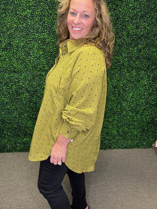 Easel Bow Stripe Button Down Top