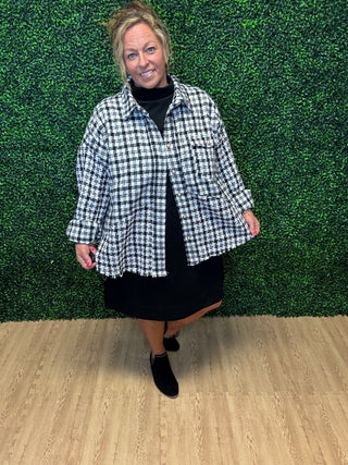 Tweed Plaid Pearl Button Shacket by Umgee