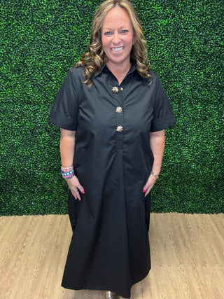 Entro Solid Short Sleeve Midi Dress
