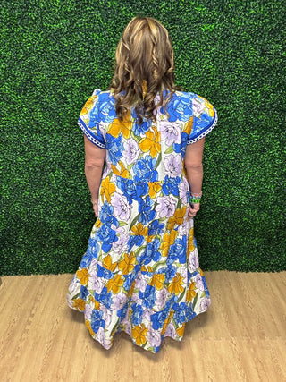 Umgee Bold Floral Tiered Midi Dress
