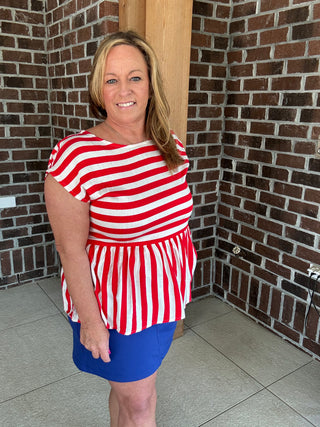 She+Sky Striped Bow Back Top