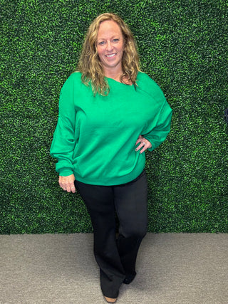 Umgee Green Off Shoulder Sweater