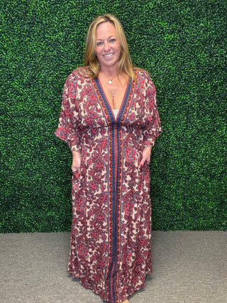 Wing Sleeve Border Dress by Easel