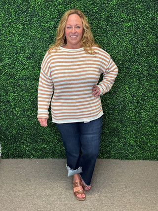 Tan Striped Sweater-White Birch
