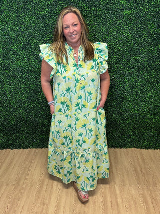 Entro Floral Flutter Sleeve Midi Dress