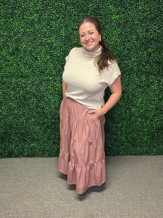 Easel Faux Leather Tiered Maxi Skirt