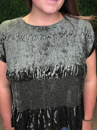 Umgee Velvet Ruffle Top