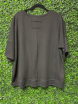Black Ribbed Tunic Style Top