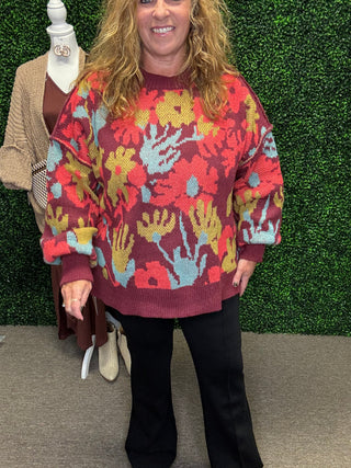 Easel Floral Patterned Sweater FINAL SALE