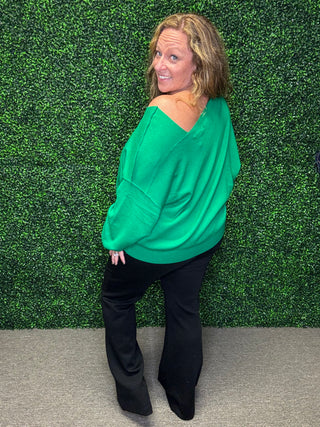 Umgee Green Off Shoulder Sweater
