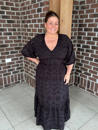 Molly Bracken Black Embroidered Maxi Dress
