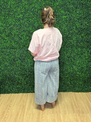Easel Floral Print Washed Denim