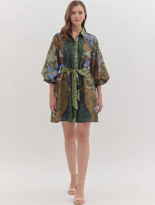 Entro Botanical Belted Mini Dress
