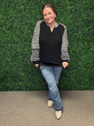 Floral and Stripe Casual Knit Top