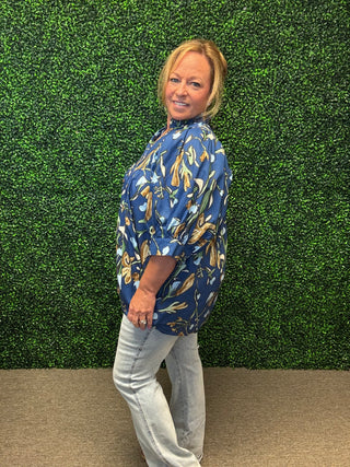 Blue Floral Trendy Blouse-Entro