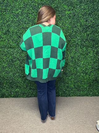 Green Checkered Cardigan