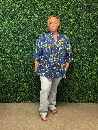 Blue Floral Trendy Blouse-Entro