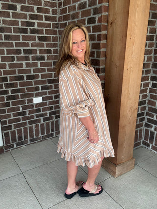 Easel Striped Button Down Shirt Dress