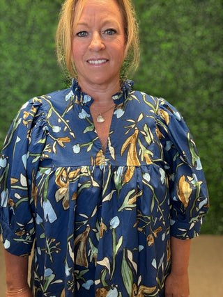 Blue Floral Trendy Blouse-Entro