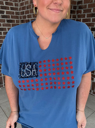 Grace+Emma Sequin USA Flag Top