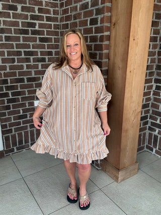 Easel Striped Button Down Shirt Dress