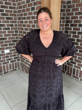 Molly Bracken Black Embroidered Maxi Dress