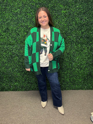 Green Checkered Cardigan