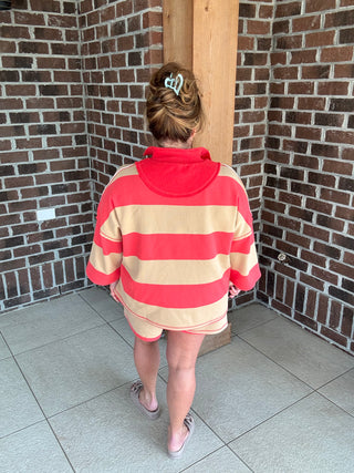 Coral & Sand Striped Half Zip Top-Stitch & Co.