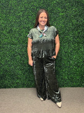 Umgee Velvet Wide Leg Pant