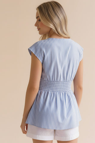 Haptics Blue Striped Peplum Top