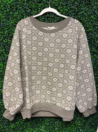 Easel Grey Flower Knit Top