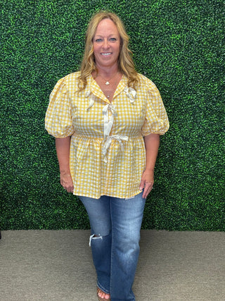 Gingham Blouse with Bow Ties Front