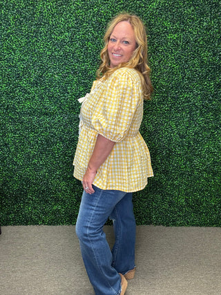Gingham Blouse with Bow Ties Front